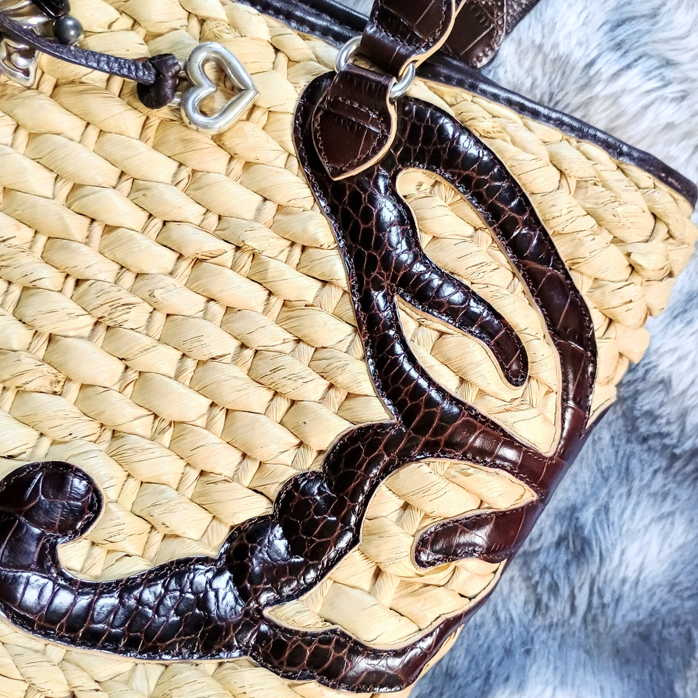 Beautiful Brighton straw and leather butterfly shoulder tote bag, 9x14, designer - Picture 2 of 14